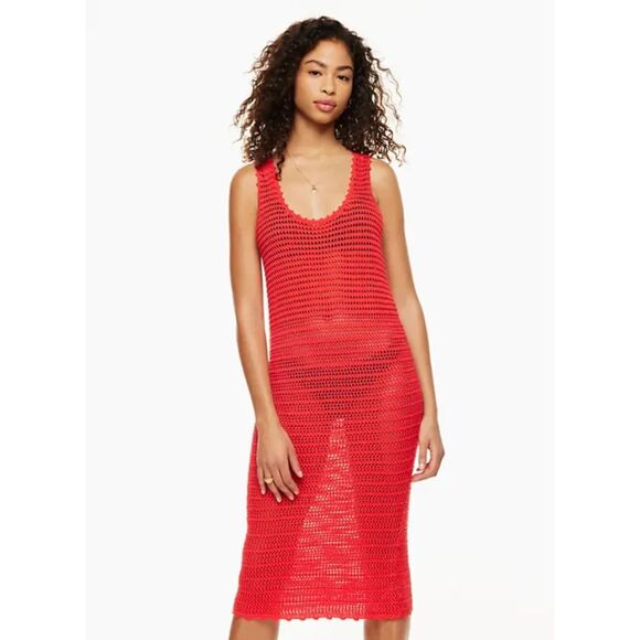 Aritzia Wilfred Ephron Crochet Open Knit Midi Dress - Red M - Picture 1 of 10